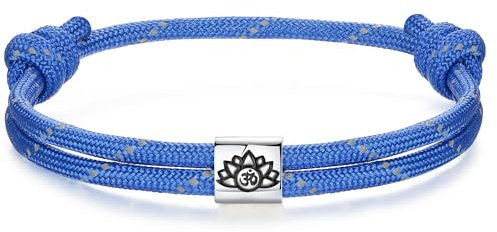 J.Endéar Bracciale Nautico per Uomo, Bracciale Om Fiore di Loto Argento 925, Bracciale Paracord Surf per Ragazzo, Gioielli Meditazione Yoga per Donna, Blu