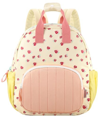 GAGAKU Zaino Bambina Zainetto Asilo Bambina Apertura a Zip Tracolla con Tasche Laterali Regolabile 2-5 anni 30 cm Zaino Gita Scolastica Zaino Ragazza Regalo di Compleanno -Fragole Rosa