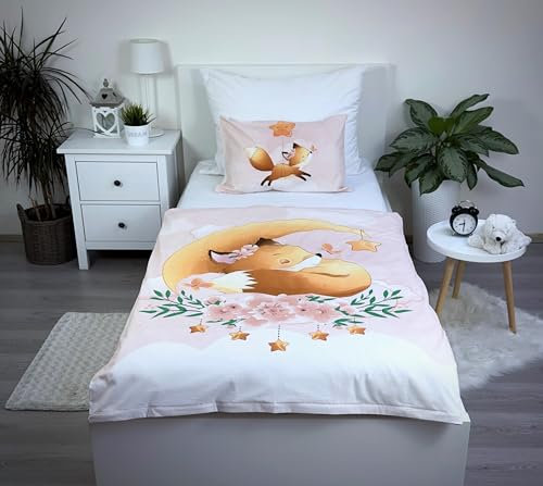 Theonoi Parure de lit complète pour Enfant et bébé - Housse de Couette 100 x 135 cm et taie d'oreiller 40 x 60 cm - en Coton Öko-Tex Standard (Animaux Renard)