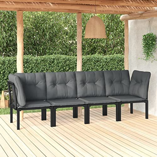Rantry Casa Gartenmöbel-Set, 4-teilig, Schwarz und Grau, aus Polyrattan, Gartenmöbel für den Außenbereich für Balkon, Terrasse & Garten