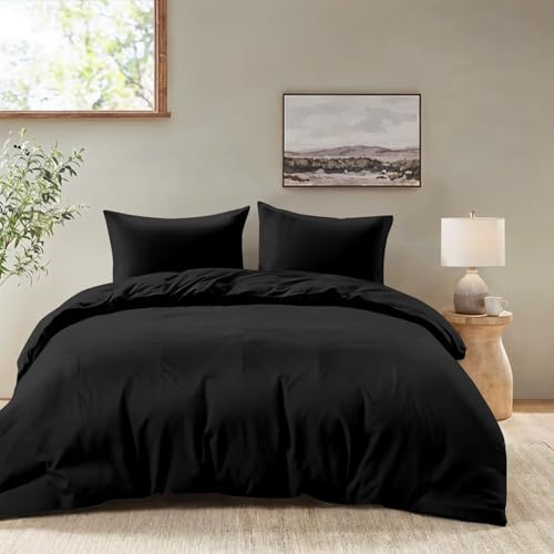 Dreamzie - Bettwäsche 155x220 + 2 Kissenbezüge 80x80cm - Schwarz | 100% Mikrofaser · Bettbezug 155x220 · 3 Teile · Reißverschluss · OEKO-TEX · Langlebig · Pflegeleicht · Bügelfrei · Weich