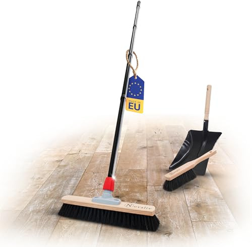 Novaliv Saalbesen Besen mit Stiel 50 cm Borsten Rosshaarbesen inkl. Kehrgarnitur schwarz bestehend aus Kehrblech und Handfeger Besen fein Ideal als Werkstattbesen Hallenbesen mit Stiel Industriebesen