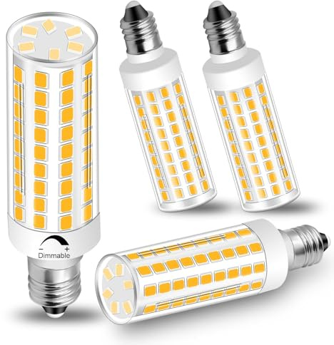 E11 LED Bulb Dimmable,JDE11 75W Halogen Bulbs Equivalent,T4 Mini Candelabra LED Bulb Dimmable 7.5W 800LM,Warm White 3000K,120V 75W 100W JDE11 LED for Ceiling Fans,Chandeliers,Cabinet Lighting,4 Pack