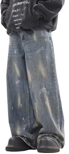 Baggy jeans för män Y2k hiphop skatersbyxor vintage Jnco jeans lös passform skateboard denimbyxor streetwear, BLÅ, S