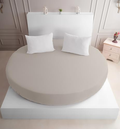 Strauss Home® Rundes Spannbetttuch Premium Jersey 100% Baumwolle für runde Boxspringbetten und Wasserbetten - runde Matratzen - Steghöhe bis 40cm (Creme/Natur)
