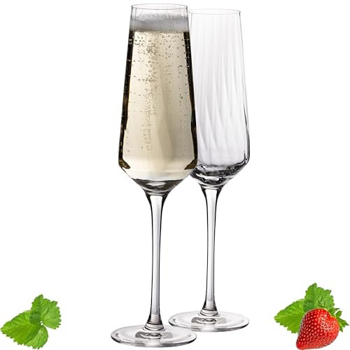 IMPERIAL copas de cava 200 ml (máx 230 ml) “London” juego de 2 copas acanaladas de cristal cristalino aptas para lavavajillas