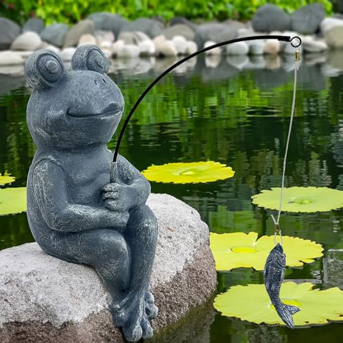 Teaeeno Cute Frog Decor Statue,Frog Fisher for Garden Pond Decor,Animal Fishing Sculpture,Pond Accessories Decor,Poolside Statues,Perfect for Gardens Pond,Lakefront,Forg Decor Outdoor