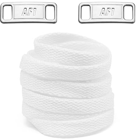 NDTEZUGT flache Schnürsenkel für Air Force 1 Schuhe, mit 1 Paare Ersatz Schnürsenkelanhängern für Turnschuhe, Cotton Shoe Laces (Weiß,45/115cm)