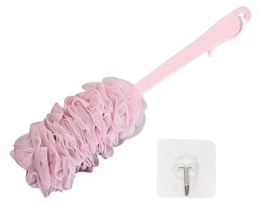 Back Scrubber Long Handle Loofah Bath Brush for Shower, 17 Inches Back Brush Shower Sponge on a Stick(Pink)