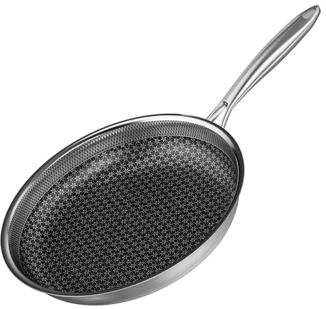 RIOVARM 26 cm rostfritt stål stekpanna induktion non-stick wokpanna med rostfritt stål handtag stekpanna och universell panna för alla kaminer diskmaskin säker omelettpanna tre-lagers struktur