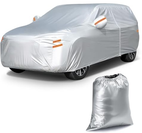 Tsumbay Funda de coche impermeable para SUV (485 hasta 530 cm), lluvia, nieve, protección UV, para exteriores, resistente al polvo, a los arañazos con rayas reflectantes