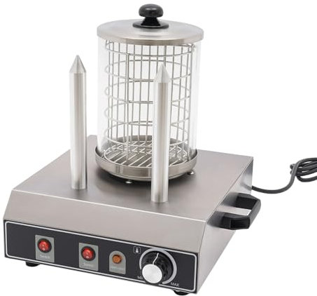 Chauffe-saucisses 422 W avec 2 brochettes chauffantes en acier inoxydable - Diamètre : 16 cm - Appareil Hot Dog - Température réglable de 0 à 85 °C - Cuiseur à saucisses électrique commercial