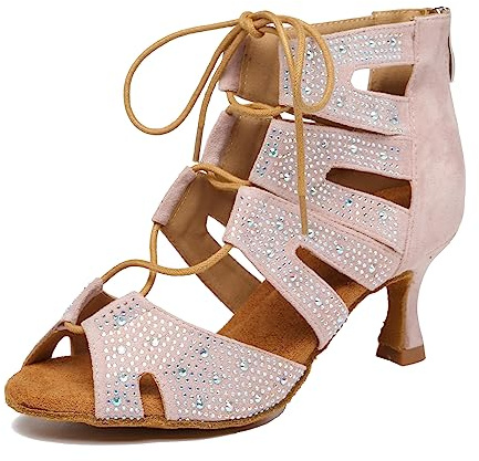 MINITOO Chaussures de Danse pour Femme - avec Strass - pour soirée, Mariage, L570 Rose 7 Talon 5 cm, 38 EU