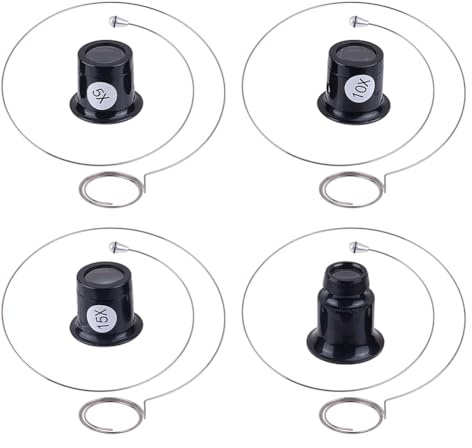 DELORIGIN 4 Stück Augenlupe Tragbare Monokularlupe Mit 4 Halter Lupenösen uhrmacherlupe juwelierlupe Für Empfindliche Uhren Schmuck Juwelierlupe Experimentelle Schaltungsreparatur uhrmacher Lupe