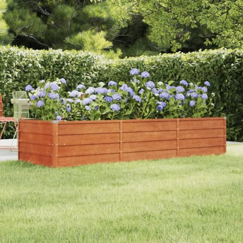 Baziroo Pot de fleurs d'extérieur surélevé - 240 x 80 x 45 cm - En acier Corten - Pour légumes, légumes, jardinières - En métal - Pour herbes aromatiques et plantes - Rouille