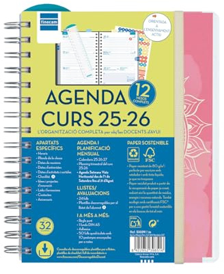 Finocam Lehrerkalender, personalisierbar, 2025/2026, Woche, horizontaler Ansicht, September 2025 - August 2026 (12 Monate), Mandala, Katalanisch