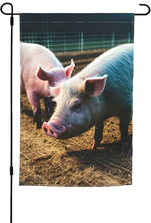 Schweine im Bauernhof-Druck, Outdoor-Hofflagge, Hausflagge für Gartendekoration, lustige Outdoor-Flagge, 30 x 45 cm
