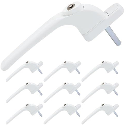 SHIELD HARDWARE uPVC Universal Window Handle Inline Locking Espag Double Glazing Pack of 10 White 40mm