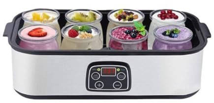 Sirxlevcy Yogurtera Automática con 8 Frascos de Vidrio. Yogurtera Eléctrica con Control de Temperatura y Tiempo Ajustables. Enchufe Europeo.