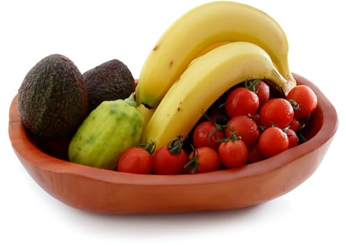 Hand Carved Wood Fruit Bowl, Fruit Serving Bowl Food Storage Basket for Fruit Bread Snack, Rustic Decorative Wooden Bowl for Home Decor, Kitchen, Table Centerpiece, and Pantry