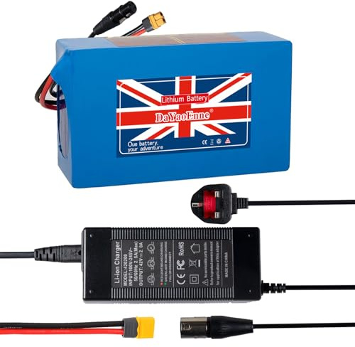DaYaoEnne 36V 16Ah Lithium Battery for E-Bike/E-Scooter - with 2A Fast Charger & T-Plug, 30A BMS (200-1200W Compatible) - UK Stock CE Certified(36V16Ah with Charger)