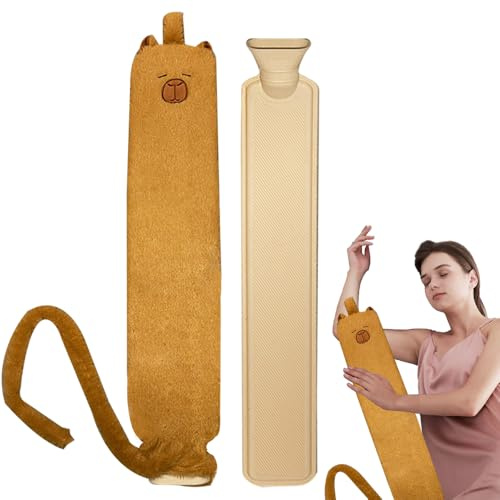 KBIBCK Wärmflasche Lang mit Bezug, 2 L Süße Capybara Wärmflasche Tier, Long Hot Water Bottle für Kinder Erwachsene, Nackenwärmflasche, Große Wärmeflasche für Rücken Nacken Schulter Unterleib (76x10cm)