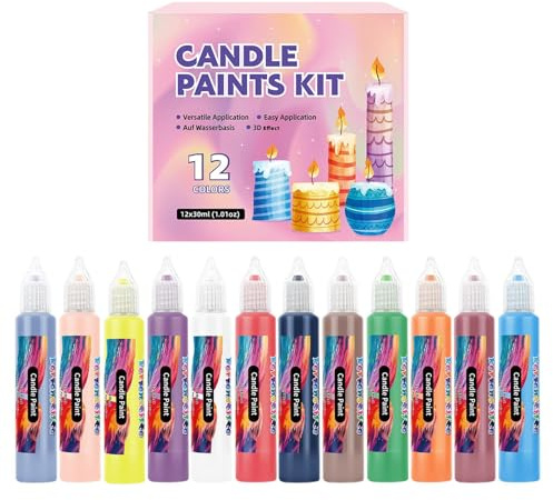 Wezalget Vernice Per Candele,Set da 12 Penne a Cera per Candele con Colori Vivaci - Kit Disegno Facile Per Cotone Decorazioni Compleanno Matrimonio Feste Bambini Adulti