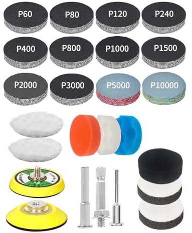 Harewtwy Kit de Pulido con Discos de Lijado de 2 Pulgadas, 193 Piezas para Restaurar Faros de Coche, Almohadillas de Pulido en Seco y Húmedo con de Adhesivo de Nailon.