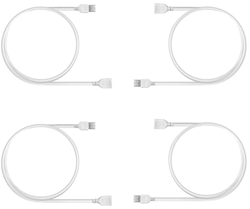 Clearhill 1m/3,28pieds 4pièces Câble de prolongation USB mâle vers femelle avec fil 2 broches 22AWG,blanc,pour ventilateur de bureau USB,bandes LED et autres alimentations électriques basse puissance