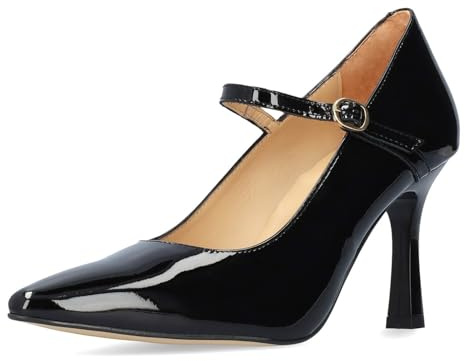 Andrés Machado - Decolleté Donna in Vernice Bordeaux con Tacco Fino - Modello CARMELACHAROLTAPIZ - Punta Affusolata e Cinturino Elegante - Made in Spain - Nero, EU 43