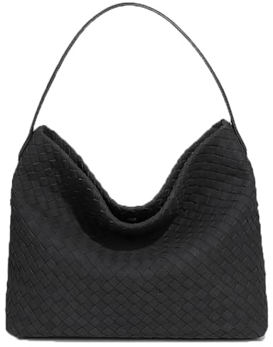 VisBeaut Woven Bags Women Slouchy Woven Suede Tote Bag Trendy Suede Hobo Purse Vintage Satchels Handbag for Work Travel (Schwarz)