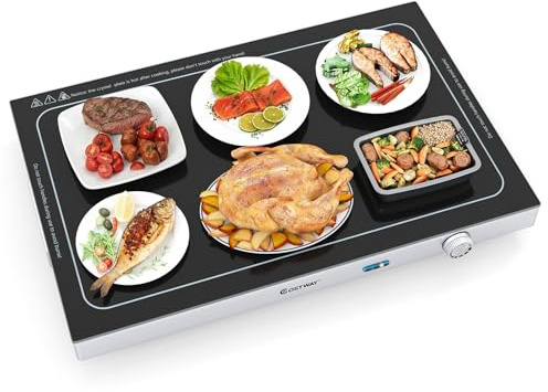 COSTWAY Vassoio Riscaldante Elettrico in Vetro Temperato con Termostato | Scaldavivande con Temperatura Regolabile per Buffet, Feste ed Eventi, 50 x 29 cm