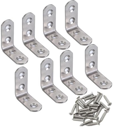 4 Pack Flat Mending Plate for Wood, Stainless Steel Straight Brackets Flat Repair Fixing Wood Brace Joining Plates Connector with Fixing Screws (8, L-Shaped Bracket 0.78*1.77*1.77in)