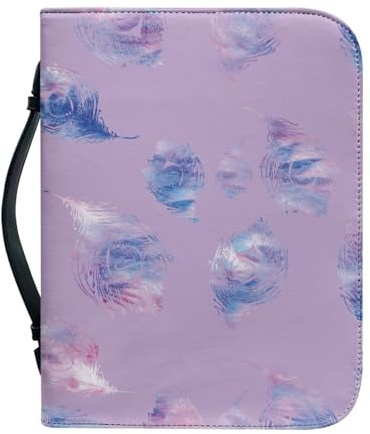 Bibel Hülle Tasche Lila Blau Große Pu-Leder Buchhülle Für Damen Und Herren, Vielseitige Buchschutz Mit Griff, Reißverschluss, Taschen Und Stiftfächern 25.9x4.6cm