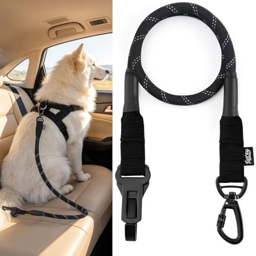 Tivray Hunde-Sicherheitsgurt fürs Auto, Universeller Hunde-Autosicherheitsgurt Reflektierendes mit Gurtschnalle und Karabinerhaken, 360° drehbarer verriegelbarer Clip, Schwarz