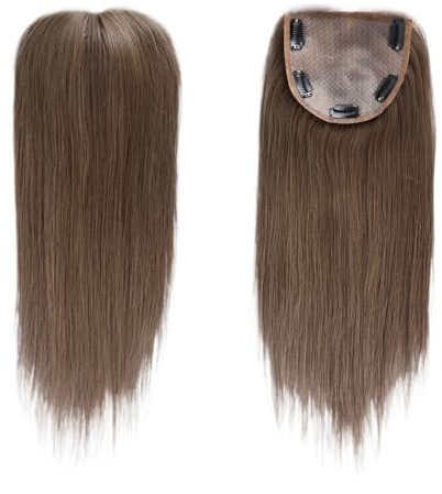 Braune 5x5'' menschliche handgebundene Schweizer Spitzenbasis-Haarkappen, natürlich aussehend ohne Pony, Clip-in-Echtperücken-Toupet for Frauen mit schütterem Haar Flauschigs und Natürlich(20 inch)
