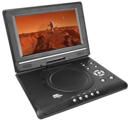 YUEHISY Lettore DVD Portatile da 9,8, Doppi Altoparlanti, Schermo Girevole, Supporta Ingresso USB, Uscita AV, Formati Disco Multipli, Telecomando Incluso, per Uso Domestico in Auto (EU)