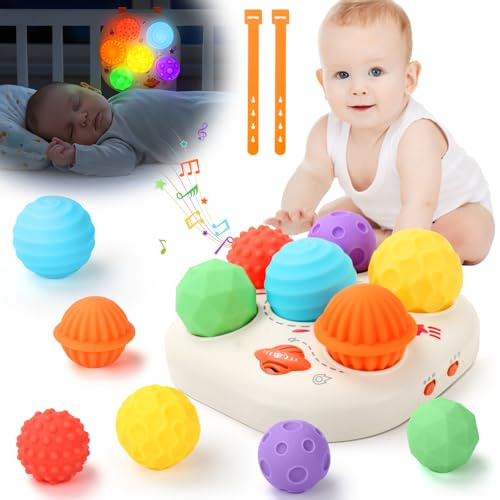JONRRYIN Giochi Musicali Neonato per 1 2 3 Anno, Giochini Montessori con Musica e Luci, Musicali Bambini con 6 Palle Sensoriali, Giocattoli Educativi Precoci, Compleanno Regali Gioco per Bambino