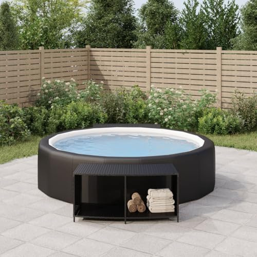 Teenpull Outdoor Shelves Pack of 2 Black Poly Rattan with Powder-Coated Steel Frame 105 x 45 x 55 cm for Pool Accessories, Whirlpool, Garden and Swimming Pools, Space-saving, Weather-Resistant