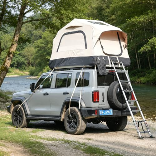 Yihomfy Tenda da Tetto per Auto 2-3 Persone, Gonfiabile 300D, Impermeabile PU3000, UPF50+, Materasso Spesso,Dispositivo di Salita Regolabile,Pick-up, Camion, Auto, Viaggio e Tenda da Campeggio