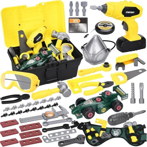 TOSUTO Cassetta Attrezzi Bambini,83 Pezzi Bambini Costruzioni Cassetta degli Attrezzi con Trapano Elettrico Martello,Cacciavite,Gioco Educativo Compleanno Regalo per Bambini 3 4 5 6 7 8 Anni