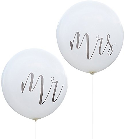 Riesen Hochzeits-Ballons/Luft-Ballons XXL Mr & Mrs in weiß - Durchmesser pro Ballon ca. 90cm - Inhalt 2 Stück - Hochzeits-Deko/Hochzeits-Zubehör/Dekoration Heirat/Luft-Ballons groß