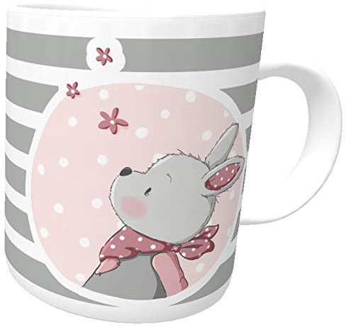 Kilala Kindertasse Hase Luna emmapünktchen mit Wunschname Kinderbecher Trinkbecher rosa/grau inkl. Geschenkverpackung (Kunststoff)