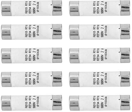 Ticfox Fusible cilíndrico de cerámica, 10 Piezas 10x38mm 380-500VAC 2A Fusible cilíndrico de alto rendimiento con indicador para placas de circuito impreso y dispositivos electrónicos