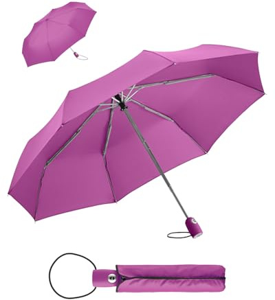 FARE Regenschirm (lila) - öffnet & schließt automatisch - kompakt, windsicher, sturmfest & wasserabweisend - stabiler Taschenschirm - Perfekter Begleiter für Damen und Herren