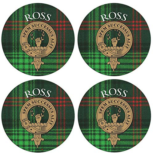 Ross Clan Escocés Apellido Redondo Cork Backed Portavasos Conjunto de 4