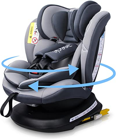 Reecle 360 Swivel Baby Car Seat with ISOFIX, Group 0+1/2/3 (0-36 kg), Approx. 0-12 Years (Grey)