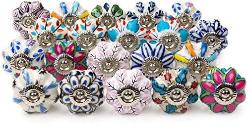 BELLE VOUS Verschiedene Möbelknöpfe Vintage aus Keramik (20er Pack) Inkl. Befestigungsmittel - Runde Möbelknöpfe Keramik Mix Set aus Bunten Schrank, Tür & Kommode Knöpfe - Schrankknöpfe Vintage