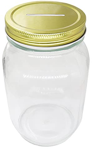 Mczcent Sparschwein mit goldenem Schlitzdeckel für alle britischen Münzen, sichere Spardose, Glas, transparent, für Erwachsene, Teenager, Kinder, Mädchen, Jungen, 1000 ml