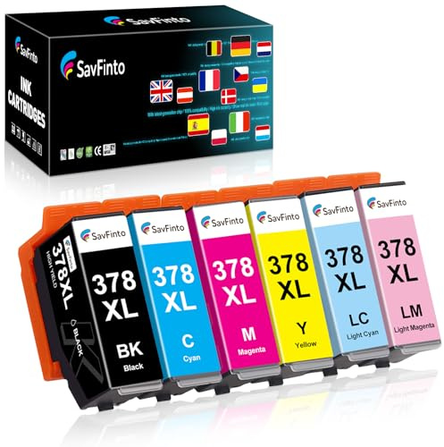 SavFinto 378XL Druckerpatronen Ersatz für Epson 378 XL Kompatibel für Epson Expression Photo XP-8500 XP-8505 XP-8600 XP-8000 XP-8005 (Schwarz, Cyan, Magenta, Gelb, Light Cyan, Light Magenta) 6 Stück
